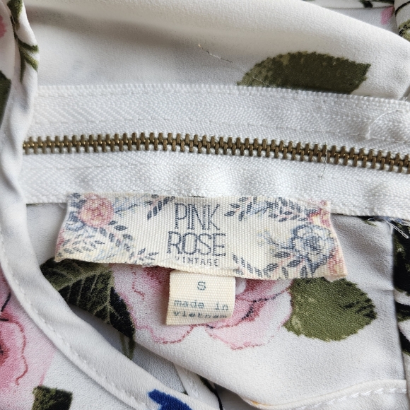 Pink Rose Vintage Floral Tank Top Women’s S White Flowy Boho Cami - Picture 4 of 7